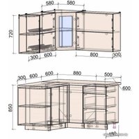 Готовая кухня Интерлиния Мила Матте 1.5x1.4 А левая (белый/мята/опал светлый)