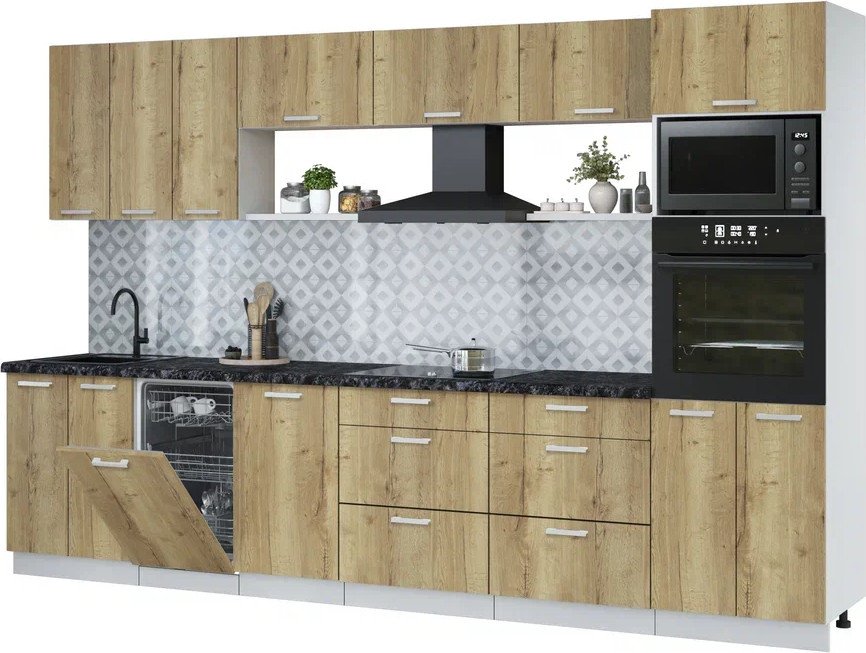 

Готовая кухня Интерлиния Мила Лайт 3.3-ПМ3 (дуб золотой/дуб золотой/кастилло темный)