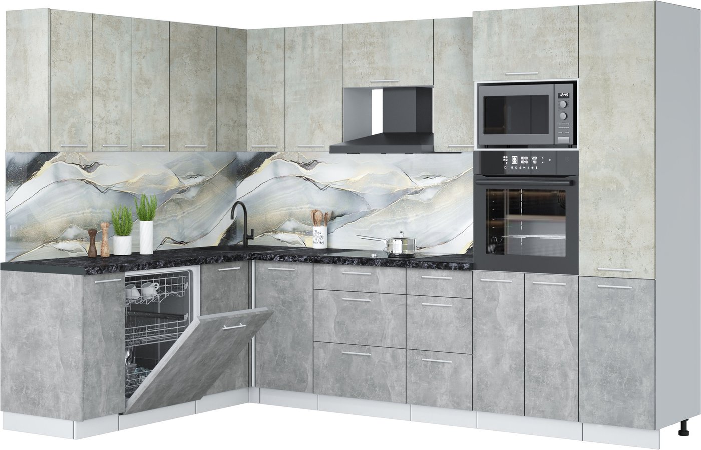 

Готовая кухня Интерлиния Мила Лайт 1.896х2.98 (бетон лайт/бетон/кастилло темный)