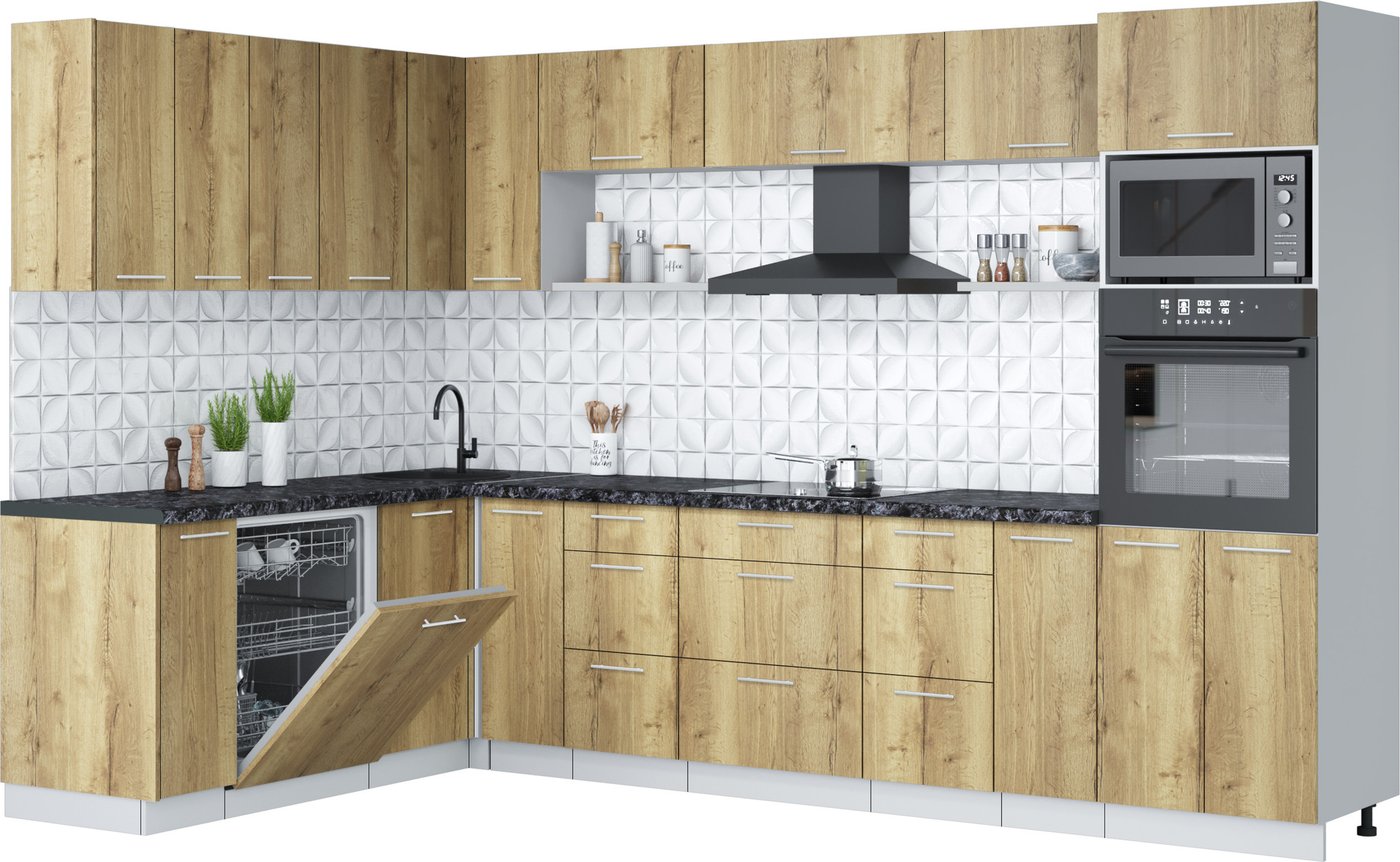 

Готовая кухня Интерлиния Мила Лайт 1.896х3.18 (дуб золотой/дуб золотой/кастилло темный)