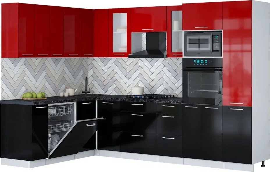 

Готовая кухня Интерлиния Мила Gloss 1.896х2.98 (черный глянец/красный глянец/кастилло темный)