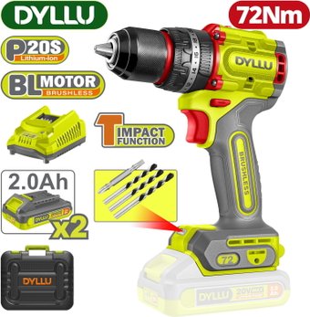 Ударная дрель-шуруповерт Dyllu DTCDP7281 (с 2-мя АКБ, кейс)