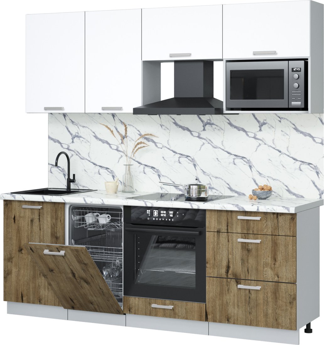 

Готовая кухня Интерлиния Мила Лайт 2.15-ПМ4 (белый платинум/дуб веллингтон/белый гранит)