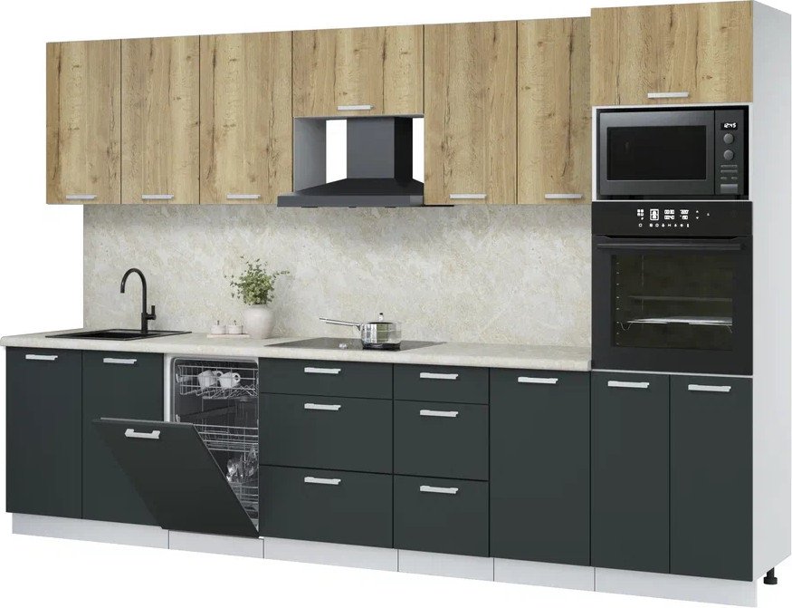 

Готовая кухня Интерлиния Мила Лайт 3.25-ПМ3 (дуб золотой/антрацит/опал светлый)