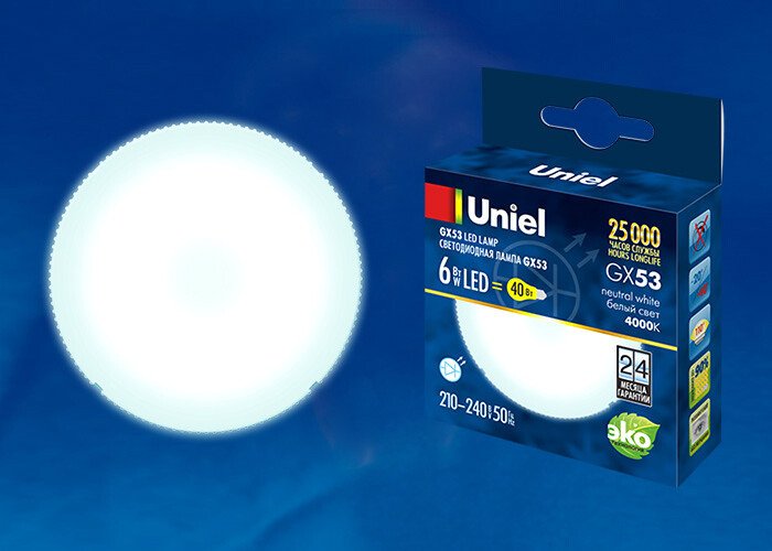 

Светодиодная лампочка Uniel LED-GX53-6W/NW/GX53/FR PLZ01WH UL-00001669