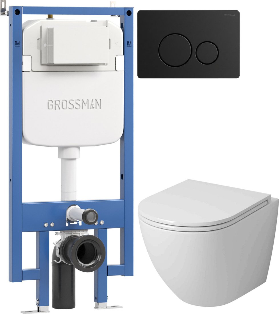 Унитаз подвесной Grossman GR-4455SQ + 900.K42.01.000 + Style 700.K45.05.21M.21M (черный матовый)