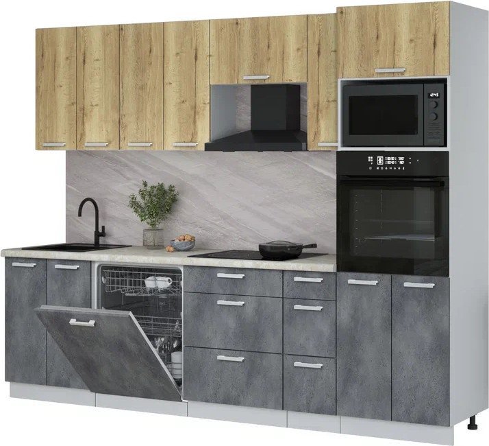 

Готовая кухня Интерлиния Мила Лайт 2.7-ПМ1 (дуб золотой/бетон портленд/опал светлый)