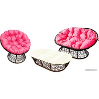 Набор садовой мебели M-Group Мамасан, Папасан и стол 12140208 (коричневый ротанг/розовая подушка)