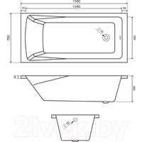 Ванна Lauter Aurora 150x70 21010050 (с ножками, лицевым и торцевым экранами)