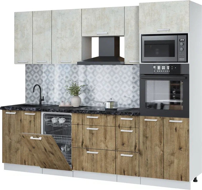 

Готовая кухня Интерлиния Мила Лайт 2.55-ПМ3 (бетон лайт/дуб веллингтон/кастилло темный)