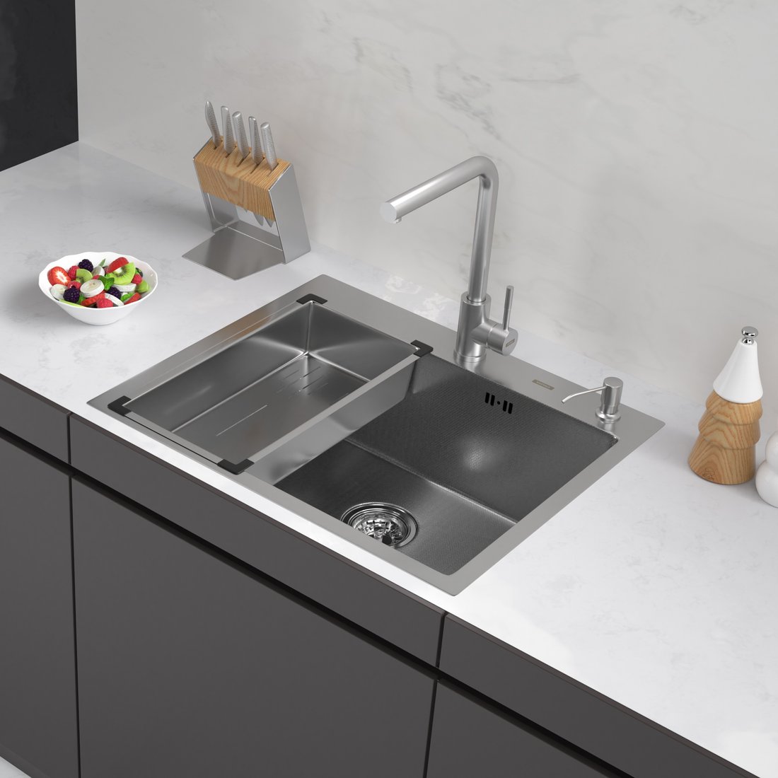 

Кухонная мойка ARFEKA Eco AR мойка 600*500, коландер G, дозатор Satin Decor Millet