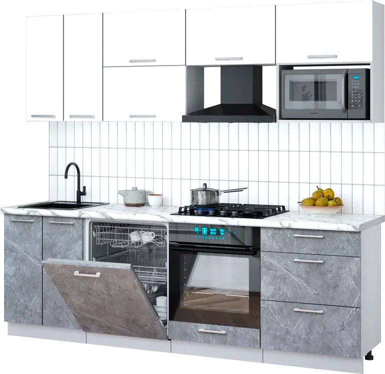 

Готовая кухня Интерлиния Мила Gloss 2.4-ПМ2 (керамика/белый глянец/белый гранит)