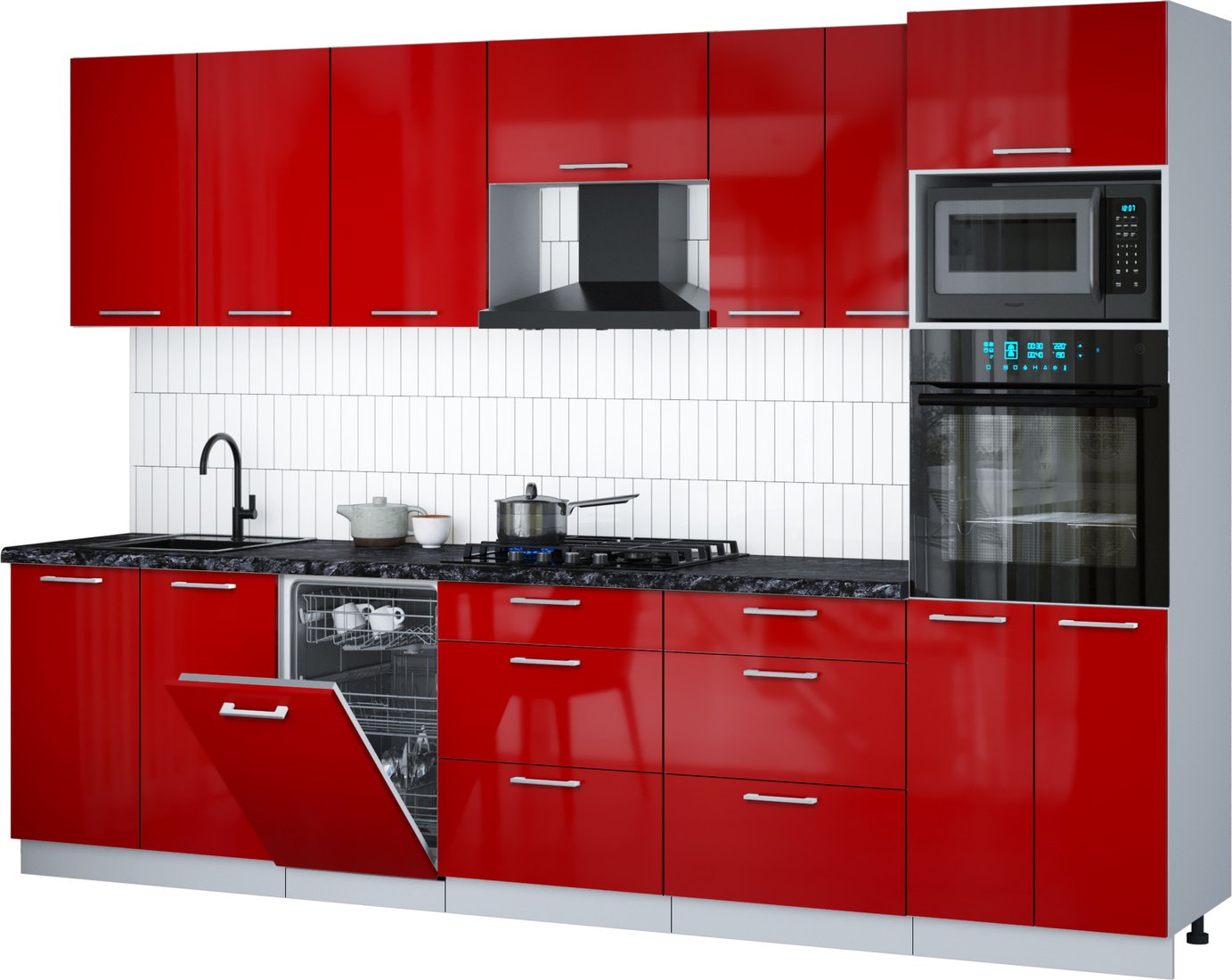 

Готовая кухня Интерлиния Мила Gloss 3.05-ПМ3 (красный глянец/красный глянец/кастилло темный)