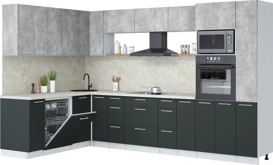 

Готовая кухня Интерлиния Мила Лайт 1.896х3.28 (бетон/антрацит/опал светлый)