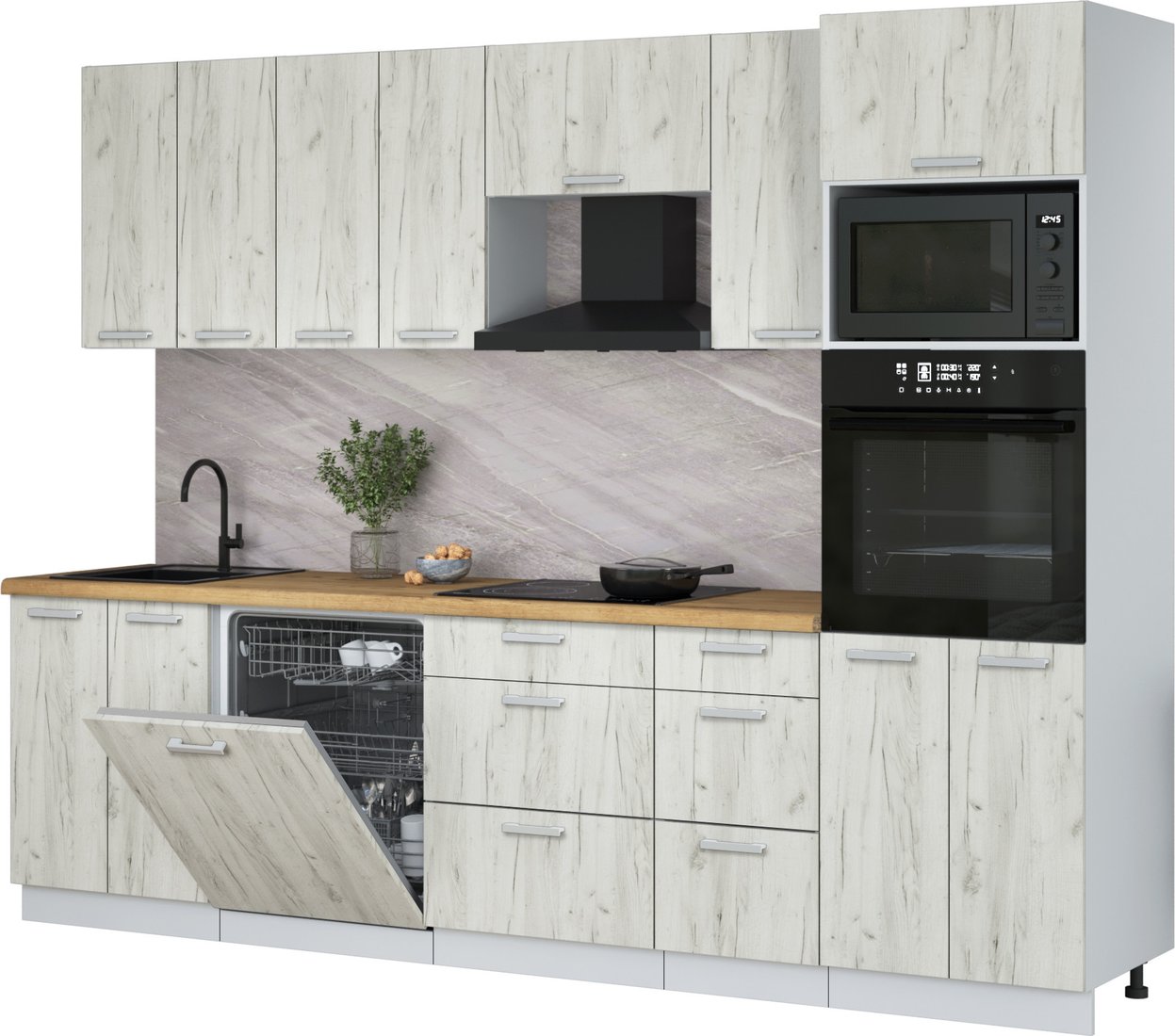 

Готовая кухня Интерлиния Мила Лайт 2.8-ПМ1 (дуб белый/дуб белый/дуб бунратти)