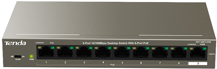 

Неуправляемый коммутатор Tenda TEF1109P-8-63W