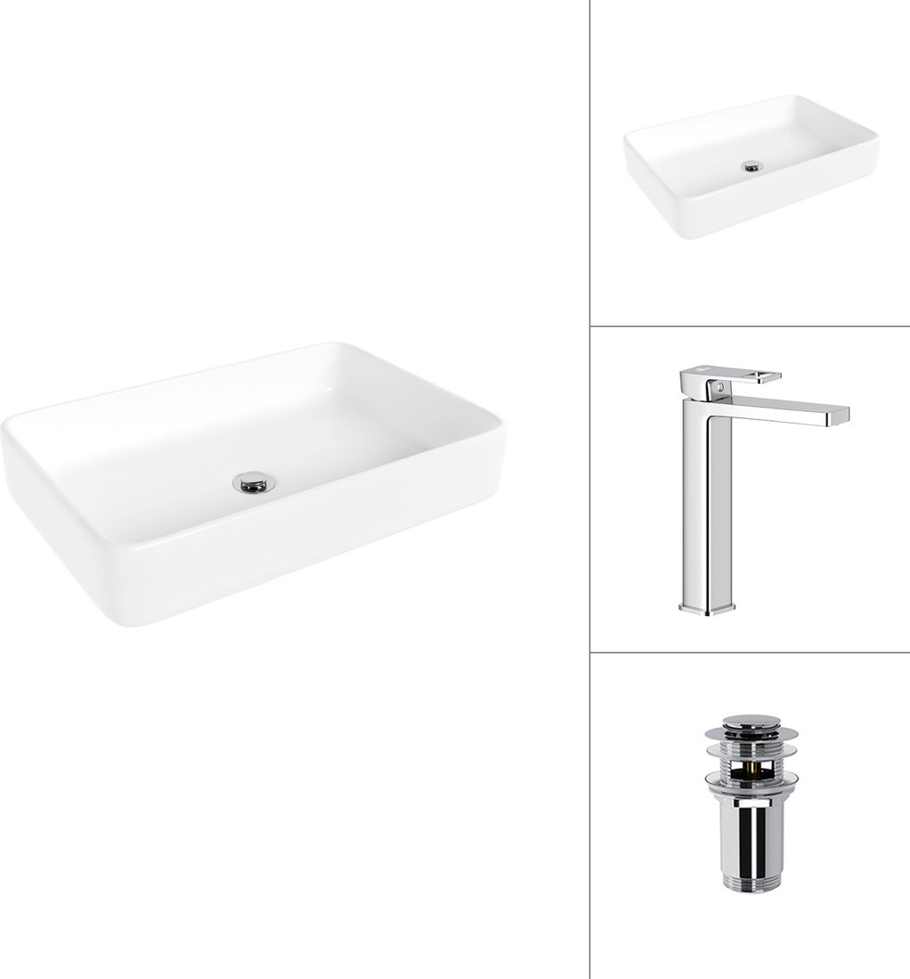 Умывальник Lauter 21842 + Cascade 21СК0655C с донным клапаном 21190CH (хром)