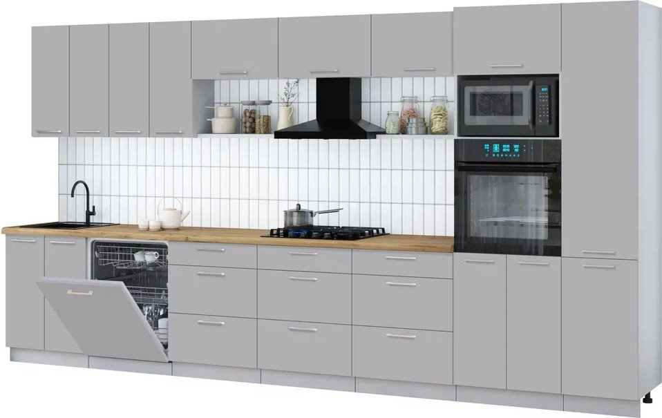 

Готовая кухня Интерлиния Мила Gloss 4.0-ПМ1 (грей/грей/дуб бунратти)