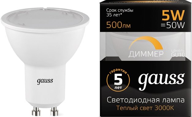 

Светодиодная лампочка Gauss LED MR16 GU10 5 Вт 3000 К 101506105-D