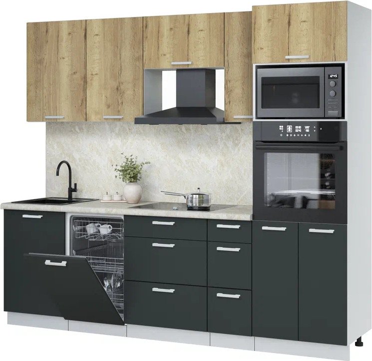 

Готовая кухня Интерлиния Мила Лайт 2.45-ПМ3 (дуб золотой/антрацит/опал светлый)