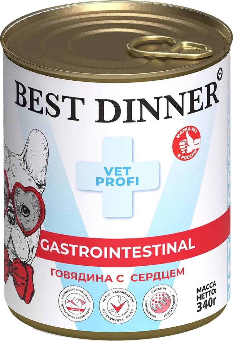 

Пресервы Best Dinner Gastro Intestinal VET PROFI Говядина с сердцем (340 г)