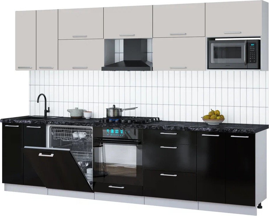 

Готовая кухня Интерлиния Мила Gloss 3.0-ПМ2 (черный глянец/кашемир/кастилло темный)