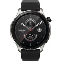 Умные часы Amazfit GTR 4 (серебристый, с черным ремешком из фторэластомера)