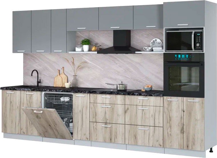 

Готовая кухня Интерлиния Мила Лайт 3.5-ПМ1-2 (серебро/дуб серый/кастилло темный)