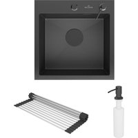 Кухонная мойка Roxen Snake 560220-45-BS PVD графит/текстурная поверхность (с ролл-матом и дозатором)