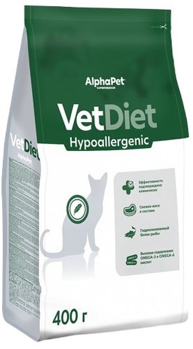Сухой корм для кошек AlphaPet VetDiet Hypoallergenic для взрослых кошек 400 г