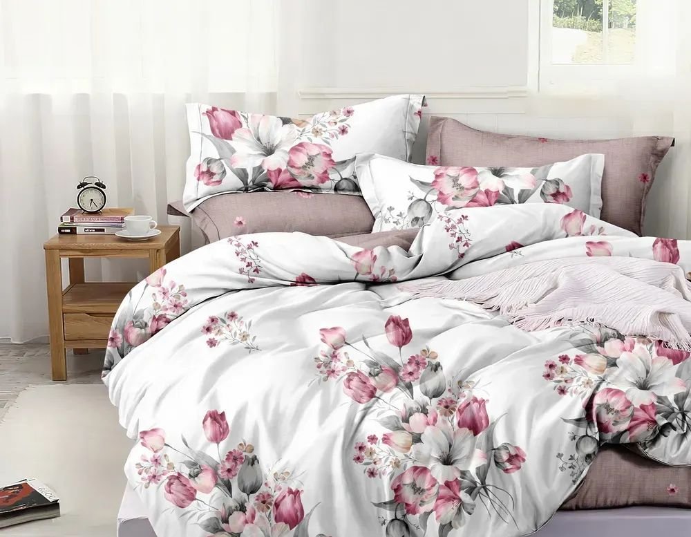 

1.5-спальный комплект постельного белья Luxsonia Букет изыска Поплин 1.5сп 70x70 Ви27-342/220 (на резинке)