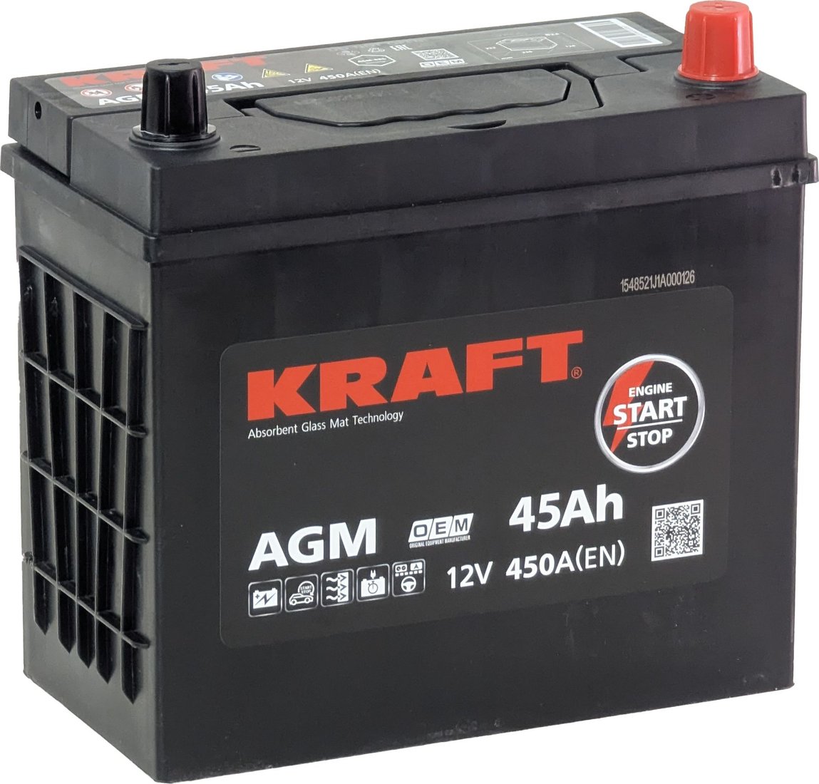 

Автомобильный аккумулятор KRAFT AGM R+ 450A (45 А·ч)