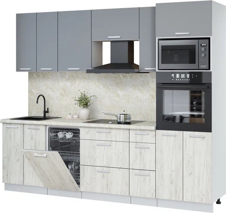 

Готовая кухня Интерлиния Мила Лайт 2.55-ПМ3 (серебро/дуб белый/опал светлый)