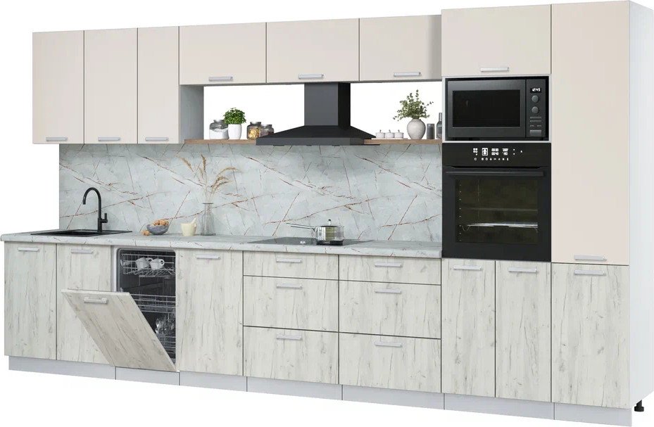 

Готовая кухня Интерлиния Мила Лайт 3.9-ПМ3 (персидский жемчуг/дуб белый/серый каспий)