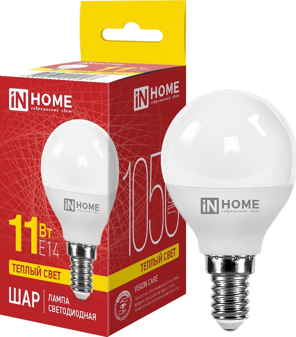 Светодиодная лампочка In Home LED-Шар-VC 11 Вт 230В Е14 3000К 1050 Лм