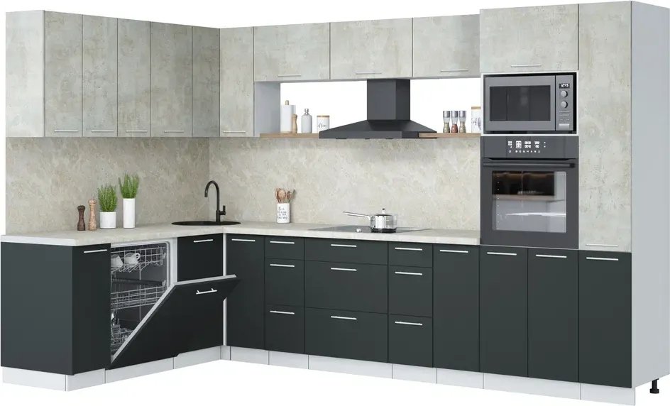 

Готовая кухня Интерлиния Мила Лайт 1.896х3.28 (бетон лайт/антрацит/опал светлый)