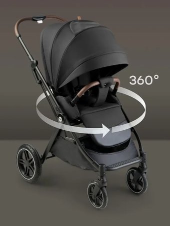 Коляска прогулочная «книга» Happy Baby Luna 360 с поворотным блоком (black)