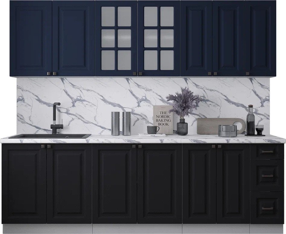 

Готовая кухня Интерлиния Мила Деко 2.5А (черный/индиго/белый гранит)