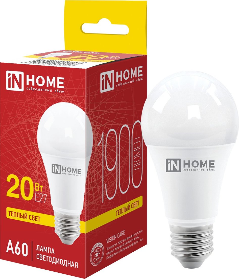 Светодиодная лампочка In Home LED-A60-VC 20 Вт 230В Е27 3000К 1900 Лм