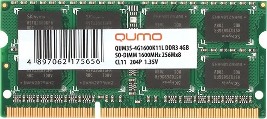 

Оперативная память QUMO 4GB DDR3 SODIMM PC3-12800 QUM3S-4G1600K11L