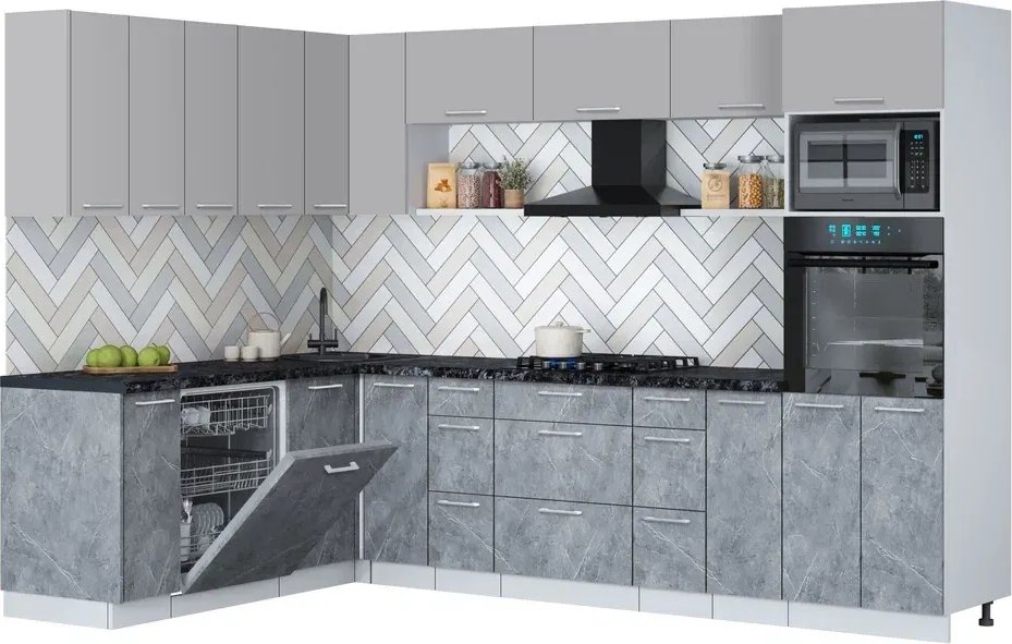 

Готовая кухня Интерлиния Мила Gloss 1.896х2.98-2 (керамика/грей/кастилло темный)