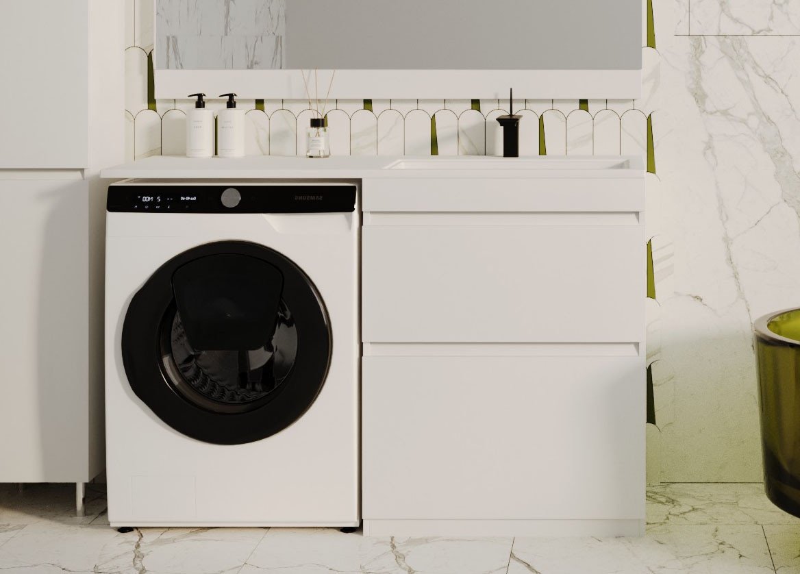 Symbolite Тумба с умывальником Даллас 130 Люкс Plus + Даллас 130x48.2 (правый, эмаль белый)