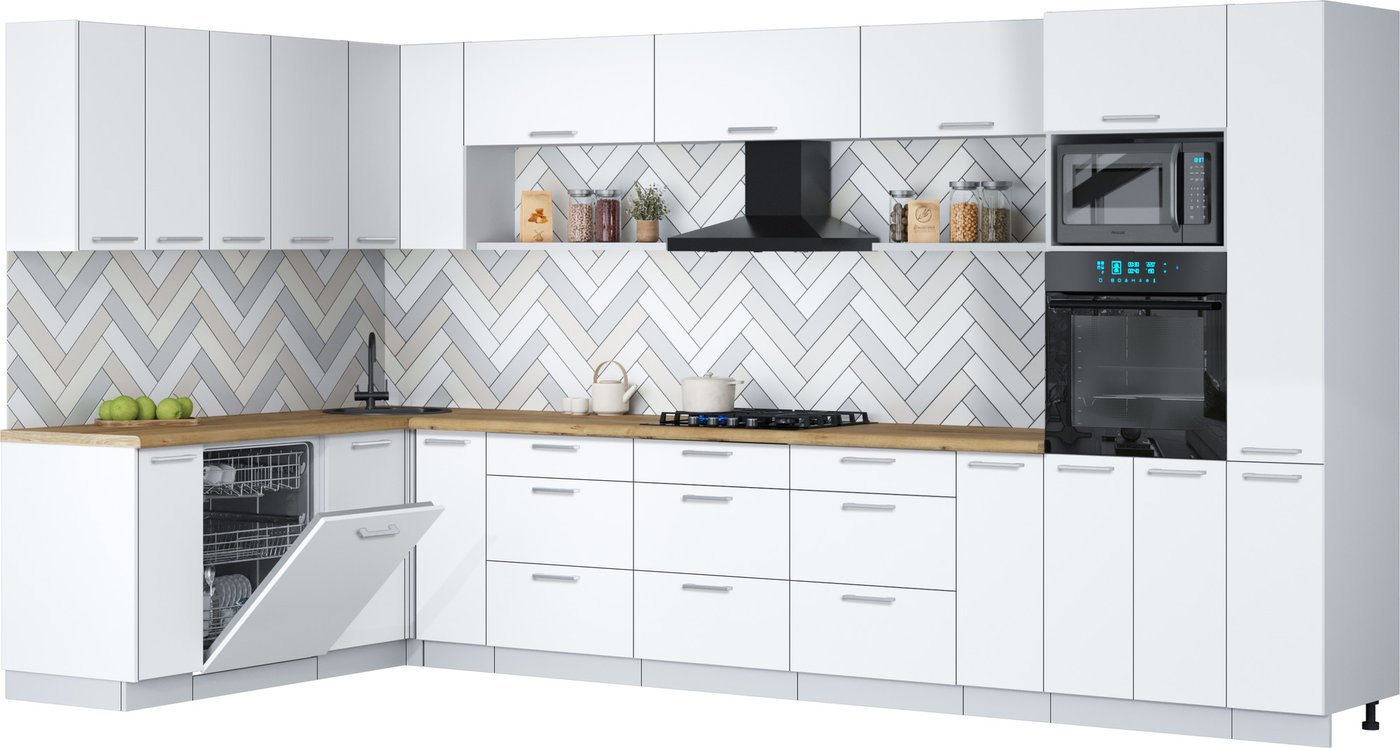 

Готовая кухня Интерлиния Мила Gloss 1.896х3.88 (белый/белый/дуб бунратти)