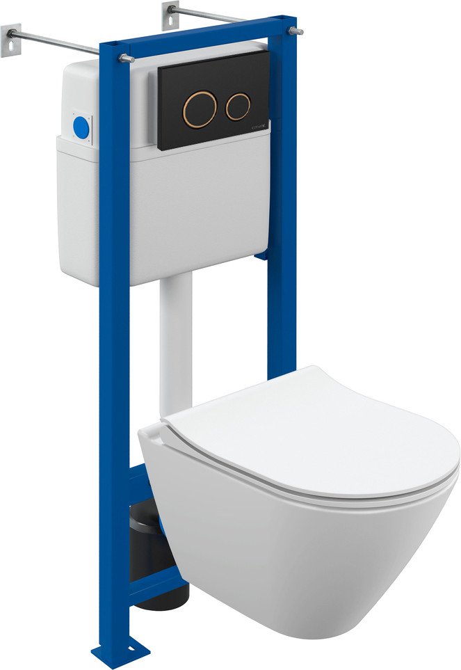 

Унитаз подвесной Cersanit City Smart CO DPL EO Slim (с кнопкой Twins 63534 черный/золото)