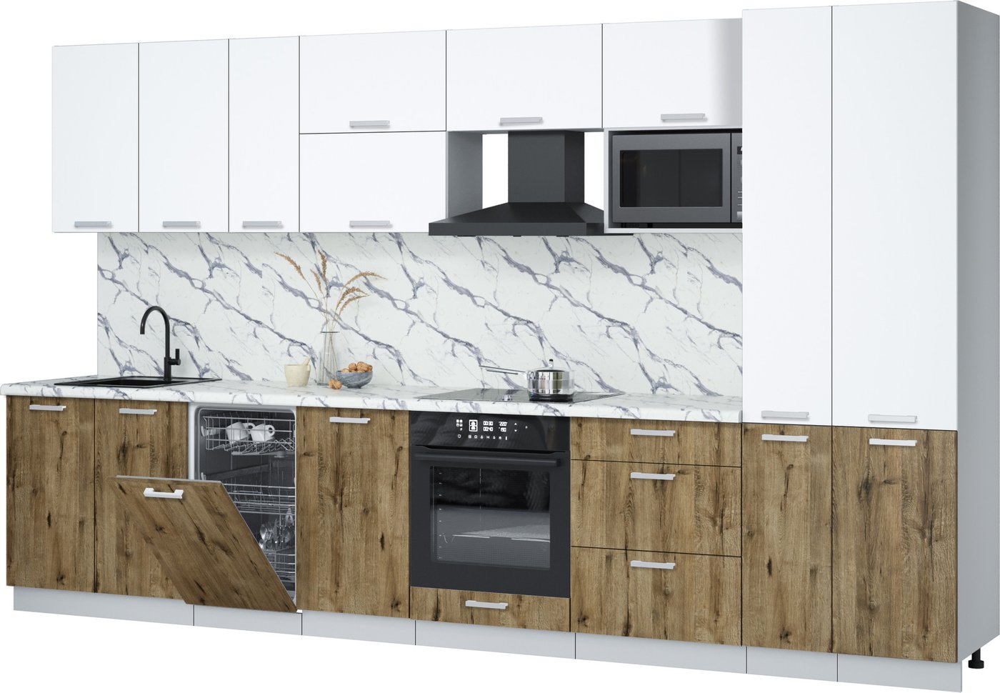 

Готовая кухня Интерлиния Мила Лайт 3.6-ПМ4 (белый платинум/дуб веллингтон/белый гранит)