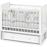 Классическая детская кроватка Indigo Happy Friends маятник, ящик (белая аляска/мишки)