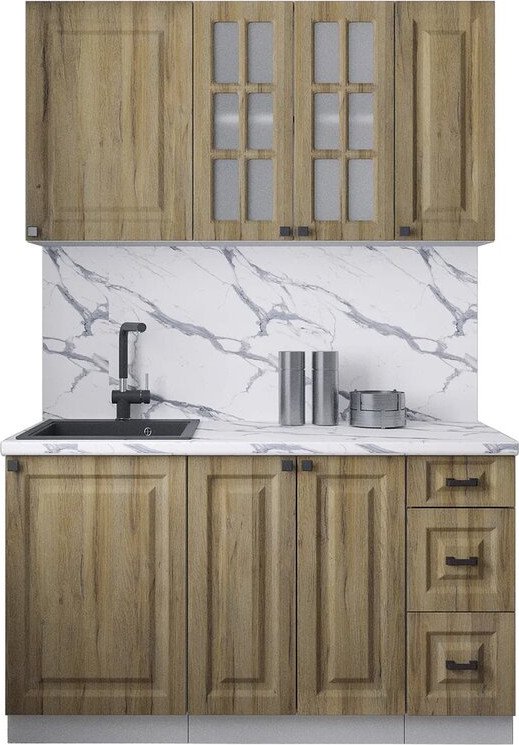 

Готовая кухня Интерлиния Мила Деко 1.4Б (дуб вотан/дуб вотан/белый гранит)