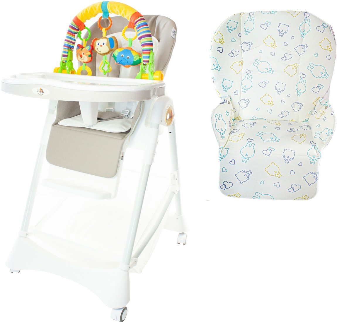 

Высокий стульчик ForKiddy Podium Toys 0+ (два чехла +х/б вкладыш, бежевый, дуга зоопарк)