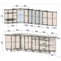 Готовая кухня Интерлиния Мила Деко 1.2x2.9 (индиго/индиго/опал светлый)