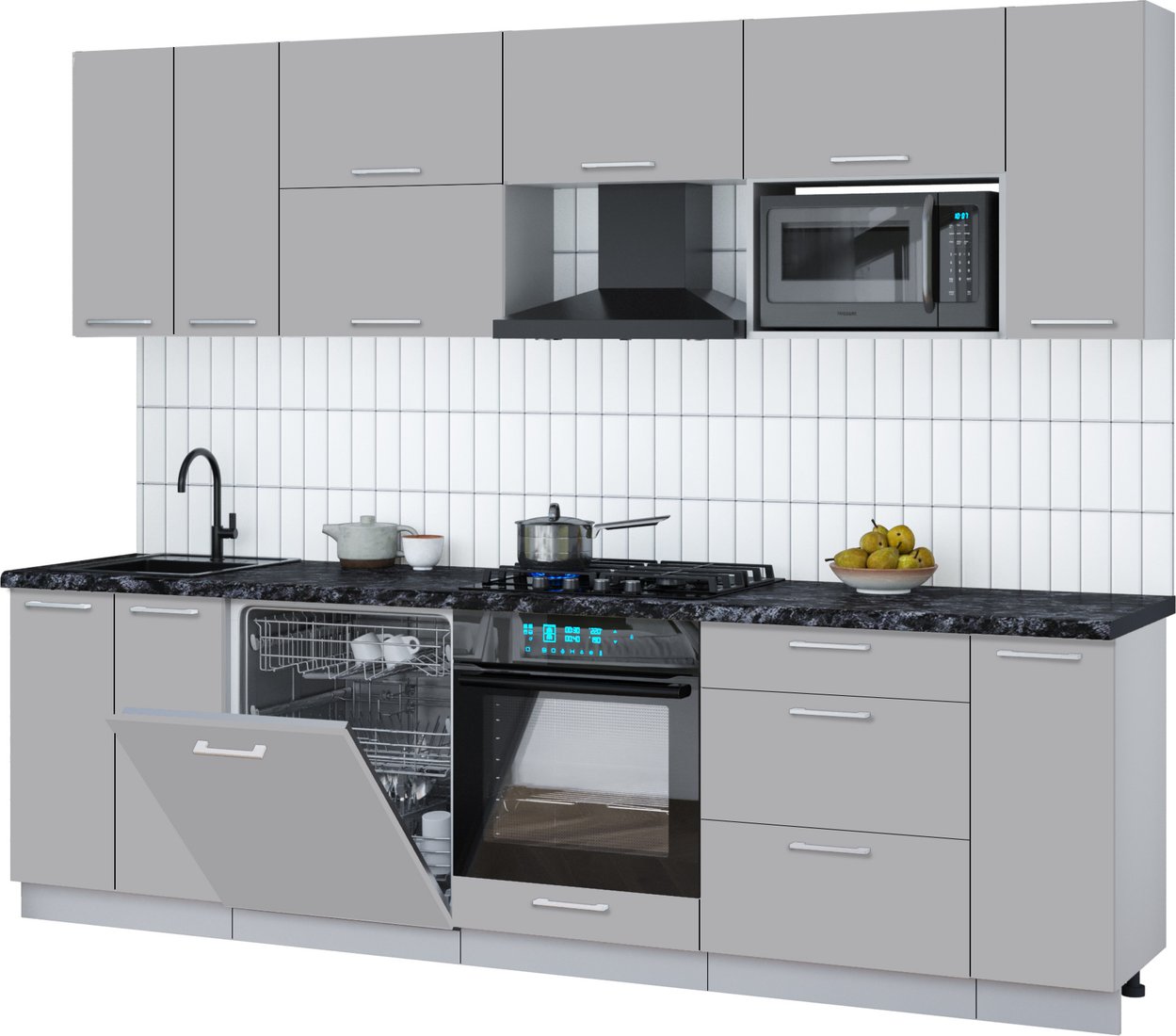 

Готовая кухня Интерлиния Мила Gloss 2.7-ПМ2 (грей/грей/кастилло темный)